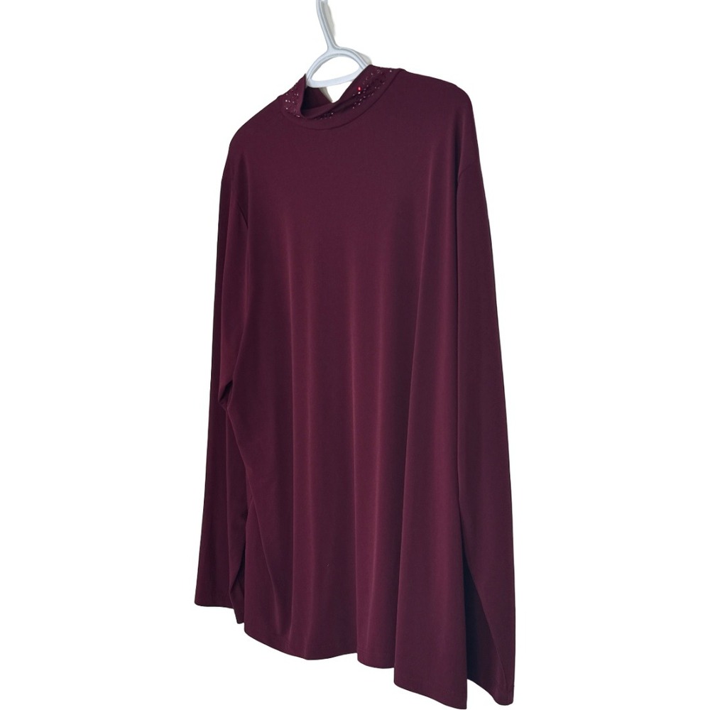 Susan Graver Occasions Top Women 2X Wine Liquid Knit Embellished Mock Neck - Picture 11 of 16